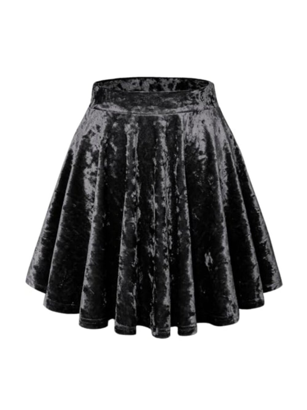 A-Line Crushed Velvet Mini Skirt High Waist Pleated Pull On
